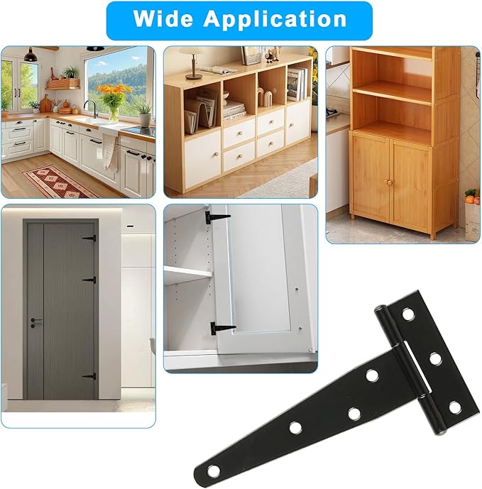12 Pack 5 Inch T Strap Hinges, Shed Door Gate Hinges, Heavy Duty Black Outdoor Tee Hinge for Wooden Fences, Barn Door Gates Hinge for Shed Door Hardware
