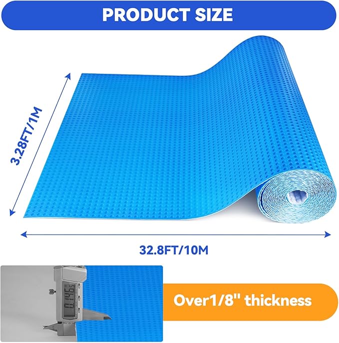 Uncoupling Membrane for Tile, 1/8''(3mm) Waterproof Flooring Underlayment – 108 Sq.Ft Crack Prevention Mat for Bathroom, Shower, Kitchen, Basement