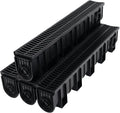 4 Pack Trench Drain System, Channel Drain with Plastic Grate, Driveway Drainage Channel Systems,Channel Drain Pipe Outdoor Trench Drainage System,5.9X7.5X39 Inch
