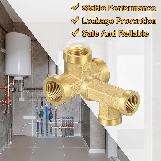 PATIKIL Brass Tee Fitting, 2Pcs 1/8" x 1/8" x 1/8" NPT Female Pipe 3 Way Forged Brass Barstock Street Tee Pipe Fittings for Water Gas Refrigeration
