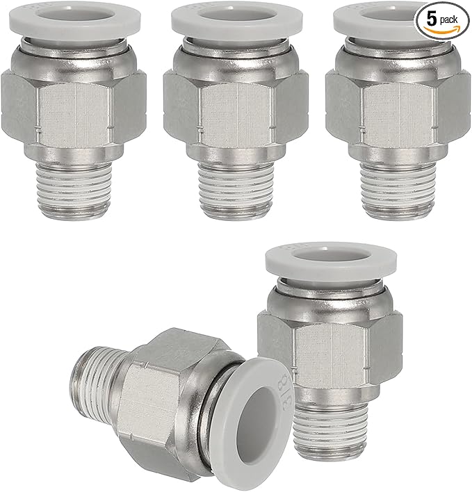 MECCANIXITY 5 Pcs NPT Push to Connect Air Fittings, Male Straight 3/8" Tube OD x 1/8" NPT Thread Air Quick Connector Coupling Adapter for Gas Hose Pneumatic Tools, White