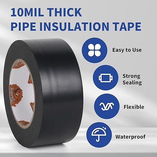 TAPEBEAR Corrosion Protection Pipe Tape, 10mil Pipe Wrap Tape for Drain Pipe, Metal Electrical Outdoor Underground Pipe, Waterproof PVC Black Tape Thicker for Hose Leak Proof, 2Inch x 33Yard