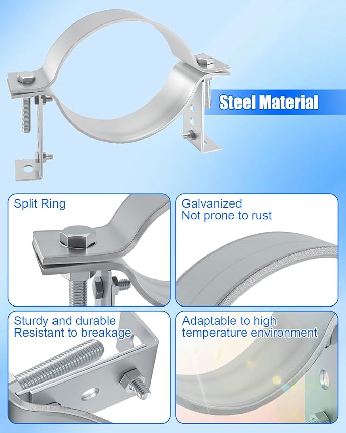6 Inch Chimney Systems Bracket, Heavy Duty Adjustable Vent Wall Strap, High Strength Steel Vent Pipe Hanger Support Bracket, Adjustable Range of Pipe Clamp is 6.2-6.6 Inches, 2 Piece