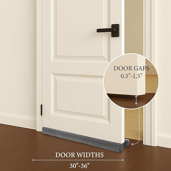 Door Draft Stopper – Premium Velour Under Door Gap Filler & Noise Blocker | Insert-Design Draft Stopper for Bottom of Door (30") | Blocks Cold, Noise, Dust – Easy Install Fits 26'' - 30''