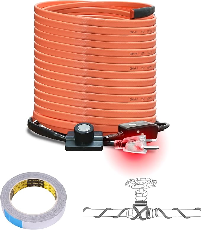 Cupohus Heat Tape for Water Pipes with Thermostat 140FT, Freeze Protection Self-Regulating Heat Trace Cable for Metal, Plastic Home Pipes, Roof and RV, 110-120V