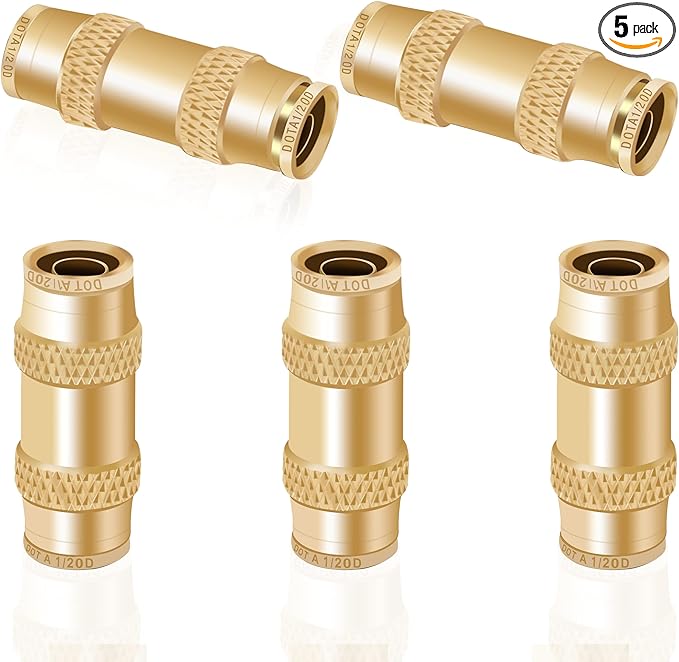 Siptenk 1/2 DOT Air Line Fittings 5PCS, Brass Straight Union 1/2" OD Air Brake Line Fittings Quick Push to Connect Fittings for Truck Trailers Industry Air System
