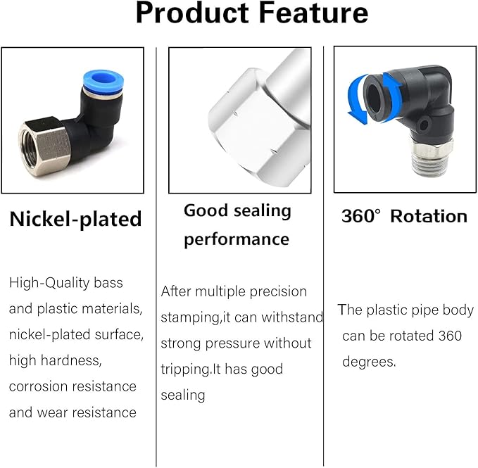 CEKER 8mm x 3/8" Npt Female Thread Elbow 90 Degree Push to Connect Fittings Air Fittings Pneumatic Quick Connect Fitting Airlines Push In Connectors Tube Fittings 5Packs