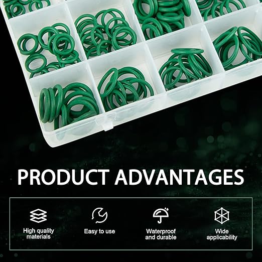 270 PCS Air Conditioning Compressor O-Ring Assortment Kit, Rubber O Ring Kit, 18 Sizes AC Seal Rings Repair Tool, for Car Repair, Plumbing, Air or Gas Connections (Green)