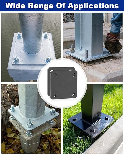 Rocaris 4 Pcs 6 X 6 X 1/4 Inch A36 Steel Plate Hot Rolled, Steel Base with 4 Holes Metal Square for Construction Boards, Structure Support, Weldable Square and Industrial