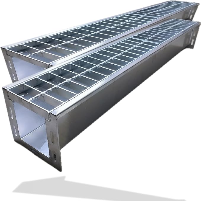 304 Stainless Steel Channel Drain with Galvanized Steel Grate 39.4x5.9x5.5 in, B-Class 28100 lbs Heavy-Duty Drain Kit for 3" Pipe, Trench Drainage System for Outdoor, Driveway, Garage 2pcs