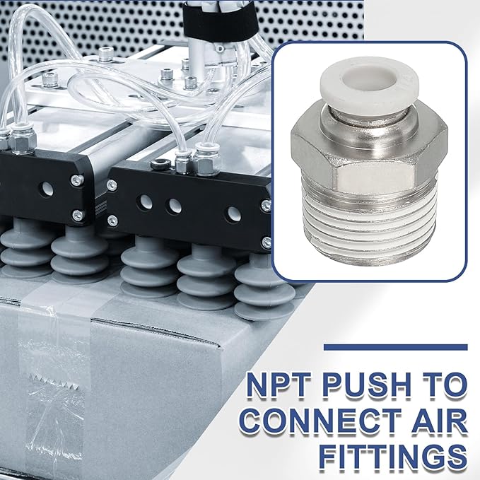 MECCANIXITY 5 Pcs NPT Push to Connect Air Fittings, Male Straight 1/4" Tube OD x 3/8" NPT Thread Air Quick Connector Coupling Adapter for Gas Hose Pneumatic Tools, White