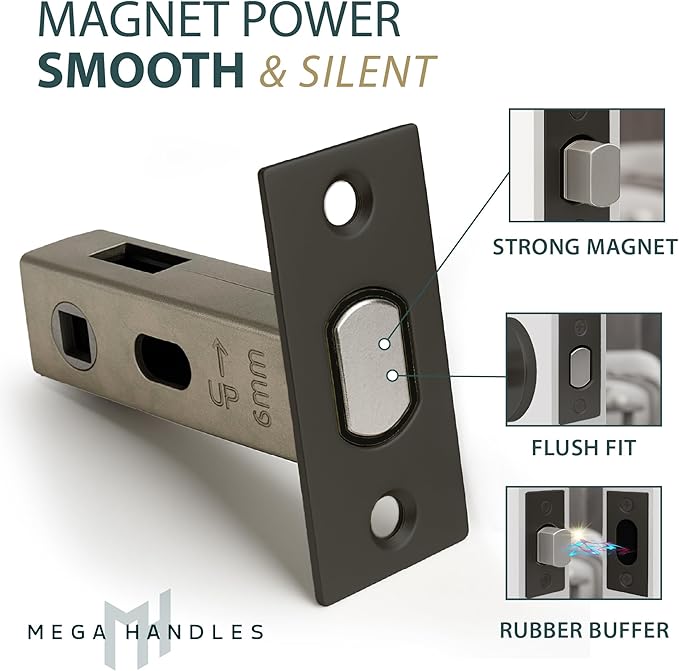 Mega Handles Magnetic Tubular Door Latch - 3 Inch Magnetic Exterior Door Latch, Standard Door Latch Replacement Suitable for Every Door Handle & Knob Brand - Matte Black