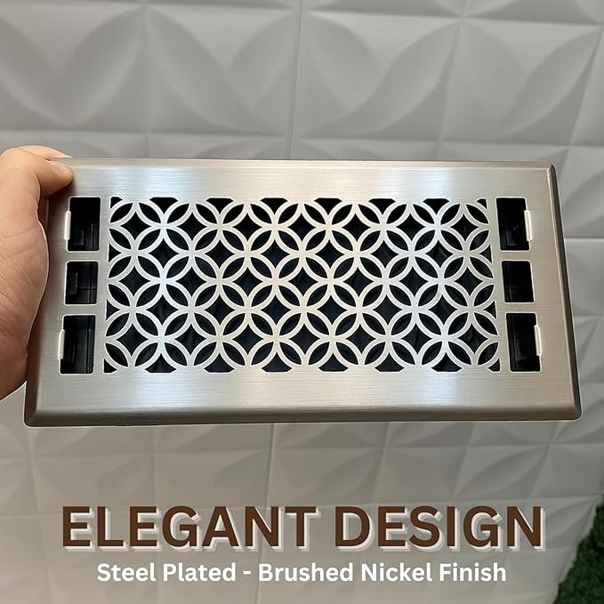 Floor Vent Covers 4x10 - Air Vent Covers, Heavy Duty Floor Vents for Home, Adjustable Airflow Register Vent Cover for Walls and Wood Flooring, Floor Register Cover Air Vents Satin Nickel Finish