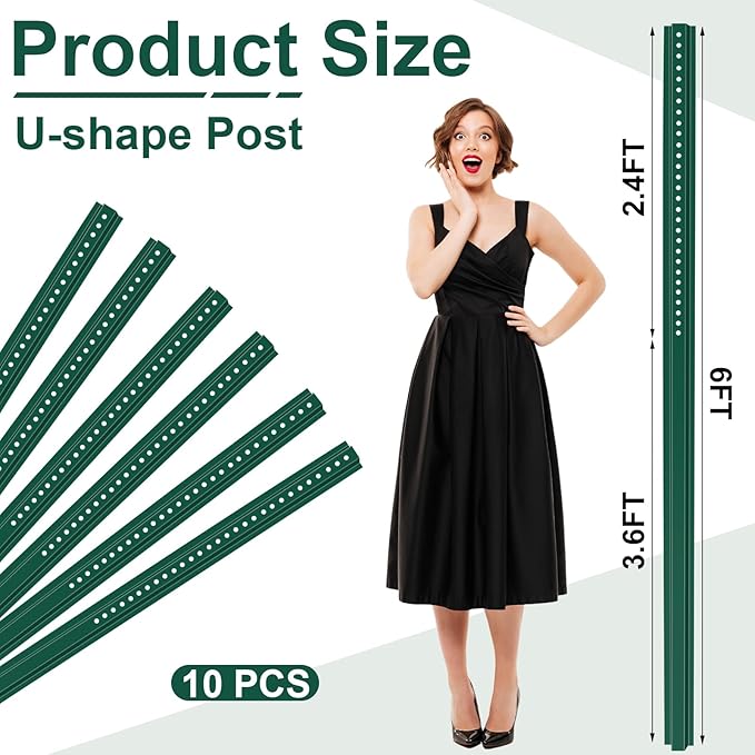 Gisafai 6 ft Tall U Channel Sign Steel Post with Green Enamel Coating Heavy Duty Metal Sign Post with Pre Drilled Holes for Easy Mounting(10 Pack)