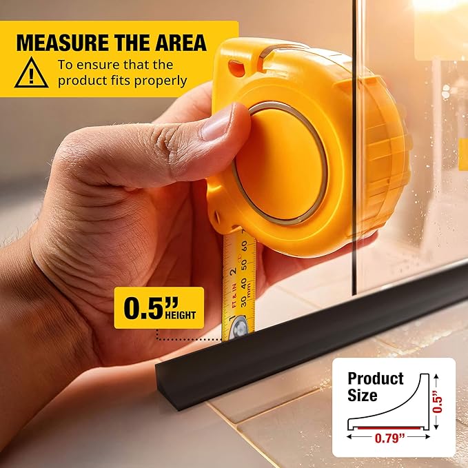 Shower Threshold Water Dam Barrier 65" - Black Collapsible Shower Water Blocker - Guard for Walk in Shower - Water Guard Stopper for Floor - Shower Door Water Blocker by Hippo Dam