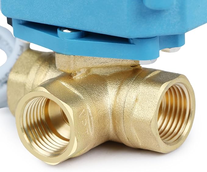 U.S. Solid 3/8" 3 Way Brass Motorized Ball Valve L Type AC/DC9-24V, Water Shutoff Valve with Manual Function, Standard Port, NOT for Drinking Water