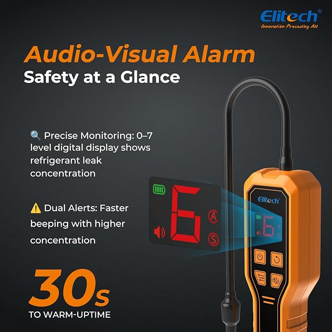 Elitech Refrigerant Leak Detector, Freon Leak Detector, Freon Sniffer Automotive Halogen Gas Leak Detector for R134A R410A R1234YF R600a R290 CFCs HCFCs HFCs HCs HFOs, ELD-210