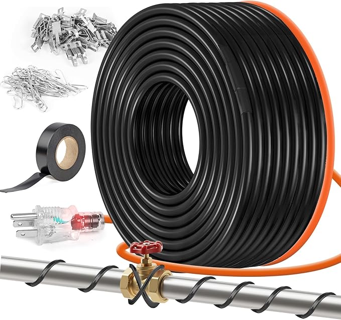 155FT（3FT-200FT） Pipe Heating Cable for Pipe Freeze Protection, Heat Cable for Water Pipes(Metal and Plastic), Pipe Heat Tape Keeps Water Flowing at -40°F 5w/ft, 120V Plumbing fixture