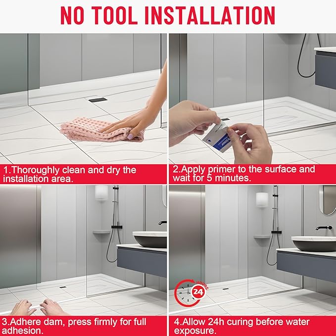 Shower Threshold Water Dam Barrier – 67in Self-Adhesive, Waterproof, Flexible Silicone, Customizable, Easy Install, Prevents Water Leakage & Slipping, Wheelchair Access