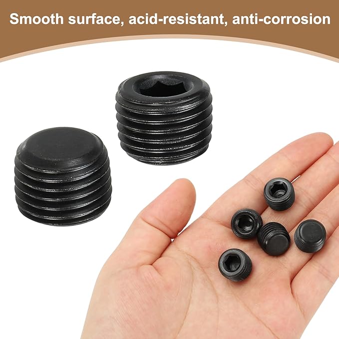 Pipe Plug Carbon Steel Internal Hex Thread Socket Pipe Plug Fitting - Fitting for (Sealing Port - Air Tanks - Water Outlets) 1/4 Inch NPT Male & 6 Pack