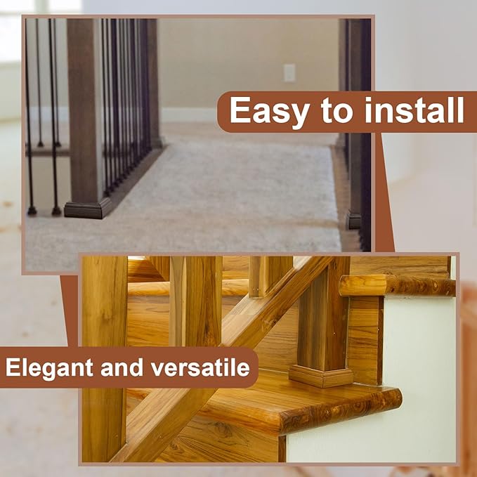 Blulu 1 Set 6" Newel Post Mounting Kit 4 Pcs L Bracket Metal Post Anchor with 4 Pcs Red Oak Wood Trim Deck Base Fasteners for Fastening Handrails Balustrades to Stairs and Floors