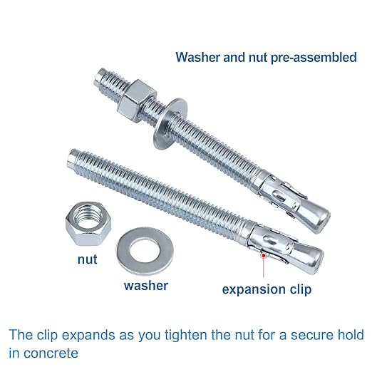 3/8 inch x 3-3/4 inch - 5 Pieces Wedge Anchor Zinc Plated Heavy Duty Fastener for Concrete