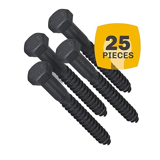 1/2" x 4”, 25-Piece Black Lag Bolts, Rustproof 4-Layer Ceramic BLAKOTE, 2X Protection of Galvanized Lag Screws, for Decks Pergolas by Makers Bolt