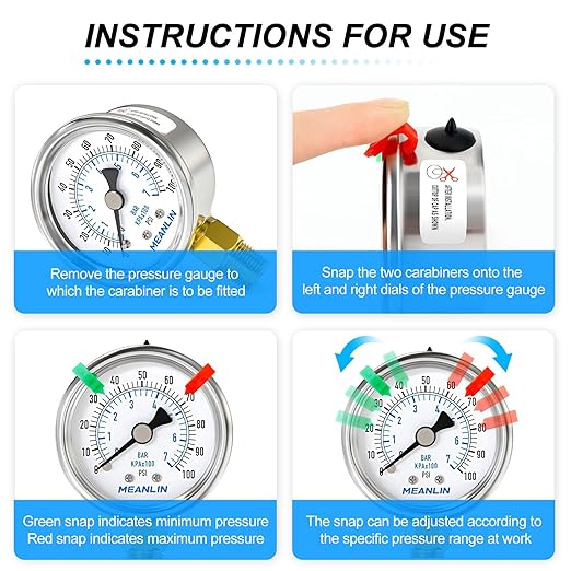 MEANLIN MEASURE 0~100Psi Dry Pressure Gauge Stainless Steel 1/4" NPT 2" FACE DIAL Waterproof for Well Pump Water Tire Water Pressure Tester Lower Mount (with 2PCS Snaps)