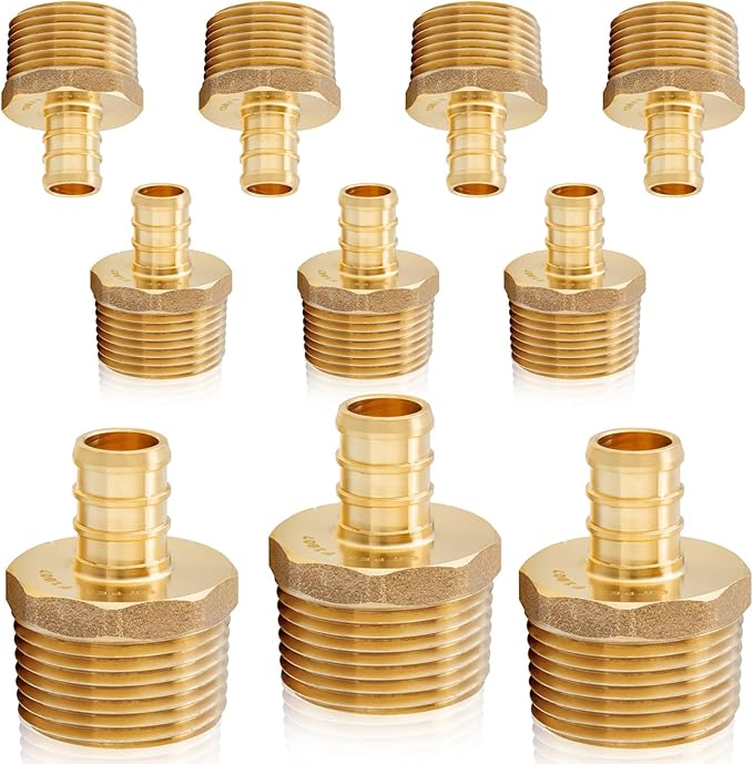 HeSun 10-Pack PEX Fittings, 1/2" PEX x 3/4" Male NPT, Brass Crimp Male Adapter, ASTM F1807