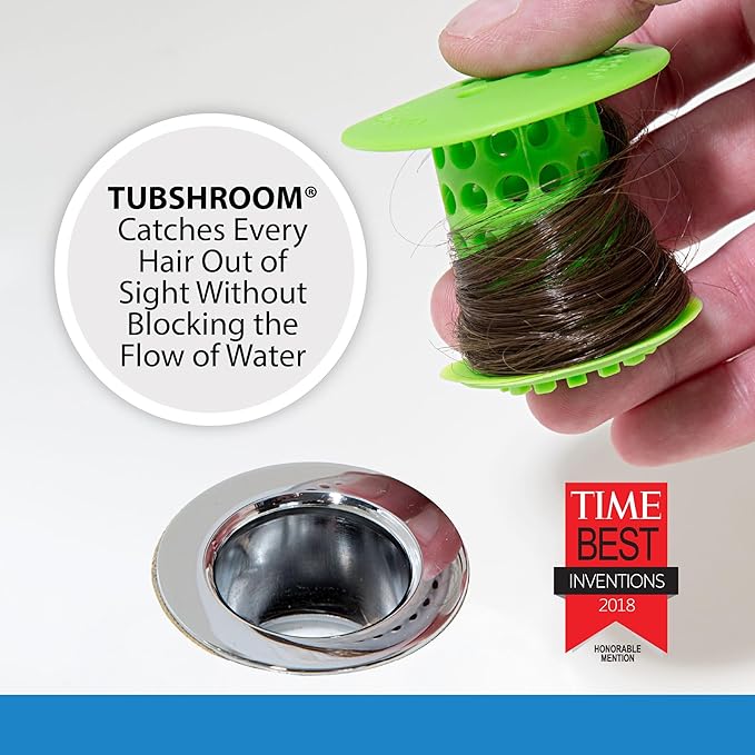 TubShroom Tub Drain Hair Catcher Strainer, Green – Drain Protector and Hair Catcher for Bathroom Drains, Fits 1.5” – 1.75” Bathtub and Shower Tub Drains