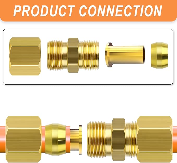 GASHER 30PCS Brass 1/4" Compression Fitting, Brass Compression Nut