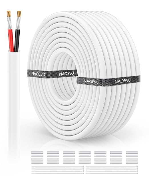 NAOVEO 14 Gauge Wire 2 Conductor Electrical Wire, 14 AWG Stranded PVC Tinned Copper Cable, Flexible/Low Voltage Automotive Wiring for LED Lamps, Marine, Speaker, Appliances (50FT)