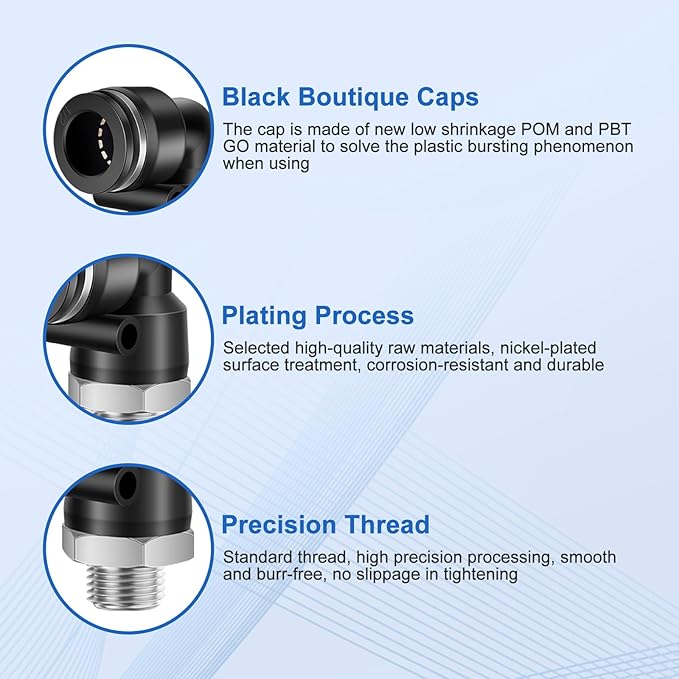 10 Pcs Push to Connect Fittings 1/2 Inch Tube OD x 1/4 Inch NPT Thread Pneumatic Male Elbow Quick Connect Air line fittings