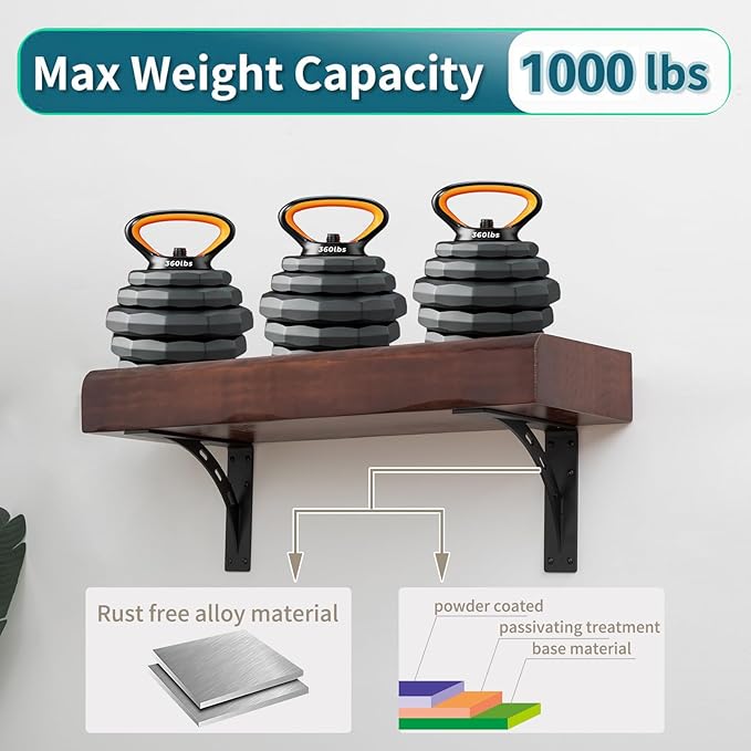 Heavy Duty Shelf Brackets , Metal Mantel Brackets (Set of 2) Fireplace Mantel Brackets - Countertop Support , Max Load 1100 Lbs (9 inch x 7.95 inch)