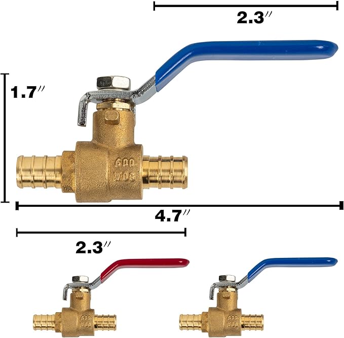 Hourleey 2 Pieces 1/2 Inch Pex Brass Full Port Shut Off Ball Valve HOT AND COLD, Quarter Turn HOT (RED) COLD (BLUE) of Brass Water Stop Shutt off, 1 Piece each