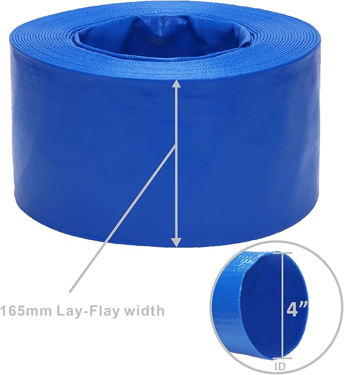 Lay-Flat Pool Backwash Hose - 4" x 50Ft Reinforced Heavy Duty PVC Discharge Hose Weather-Proof Vinyl Pool Drain Hose for Water Transfer with 2 clamps