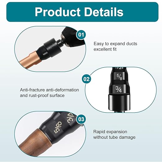 HVAC Flaring Tools, Swaging Tube Repair Air Conditioner Copper Pipe Expander Flaring Swaging Drill Set Copper Tubing Tool with 1/4" 3/8" 1/2" 5/8" 3/4" Bits (2Sets HVAC Tools with Holder & Carabiner)