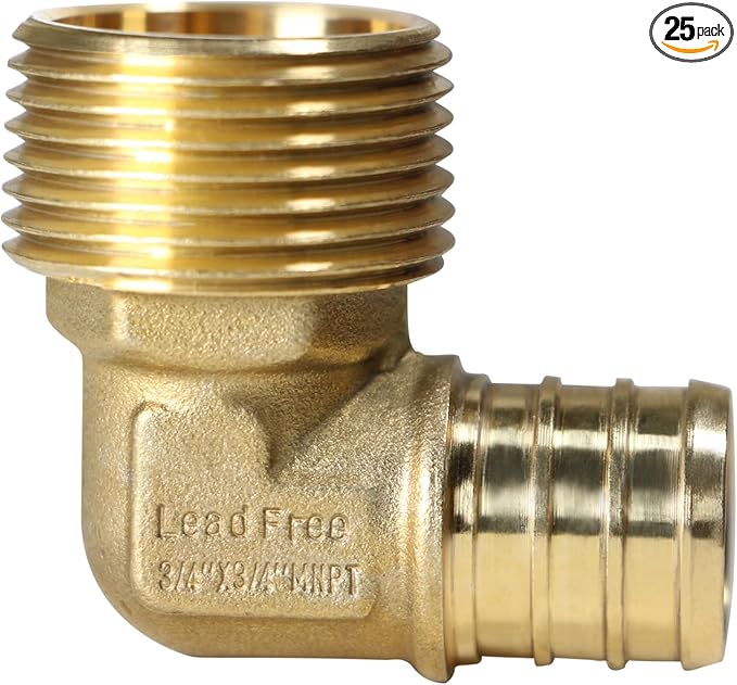 25 Pcs XFITTING Barb Crimp 3/4" Pex X 3/4" Male Threaded Elbow, .75 Inch Pex Male Elbow