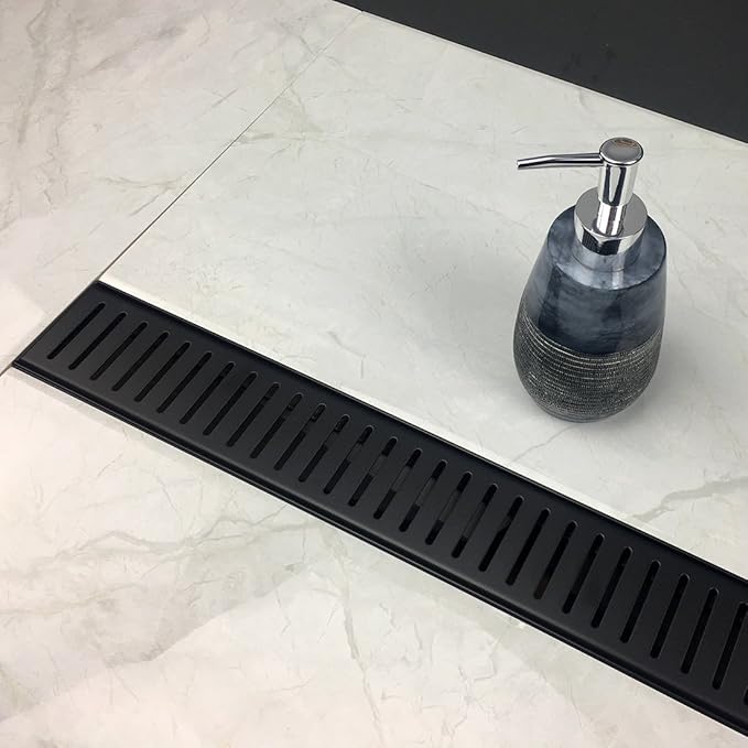 Neodrain 48" Matte Black Bathroom Linear Shower Drain with Removable Capsule Pattern Grate, 304 Stainless Steel Shower Floor Linear Drain- CUPC Certified with Hair Strainer