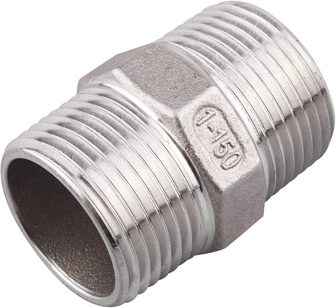Hex Nipple 1 Inch Male NPT - DERPIPE Stainless Steel 304 Threaded Pipe Fitting for Brew Kit, Home Piping Application(Pack of 2)