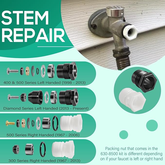 630-8500 Wall Hydrant Complete Service Repair Kit Replaces for 300, 400 & 500 Series Mansfield Style Hydrants and 300 & 400 Series Wall Hydrants