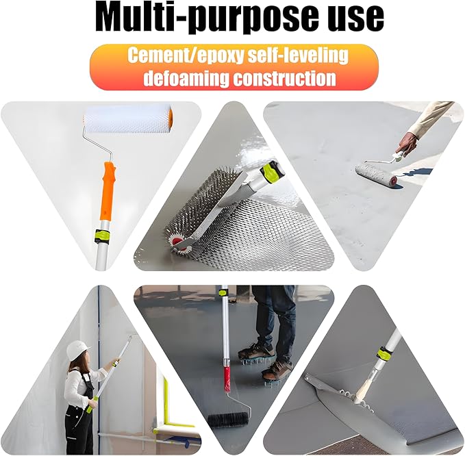 Self Leveling Cement Tool Kit,Epoxy Floor Kit,Self-Leveling Rake,Spike Shoes for Epoxy Flooring,Spike Roller for Self-Leveling,Floor Leveling Tools, 23.62~55.12 inch Telescopic Pole