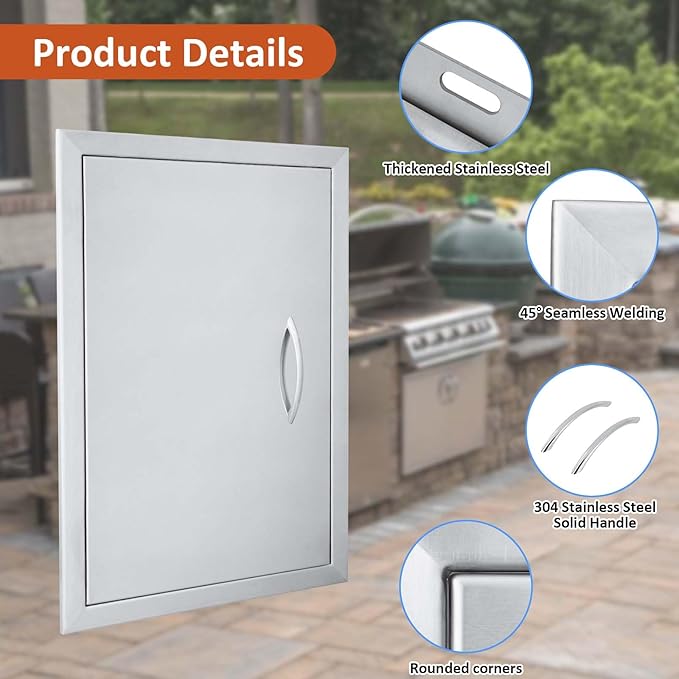 JIE JIN 17" W X 24" H Outdoor Kitchen Doors Single Door Thickened 304 Brushed Stainless Steel BBQ Access Door BBQ Island Doors Outdoor Kitchen Accessories Door for Outdoor Kitchen BBQ Island