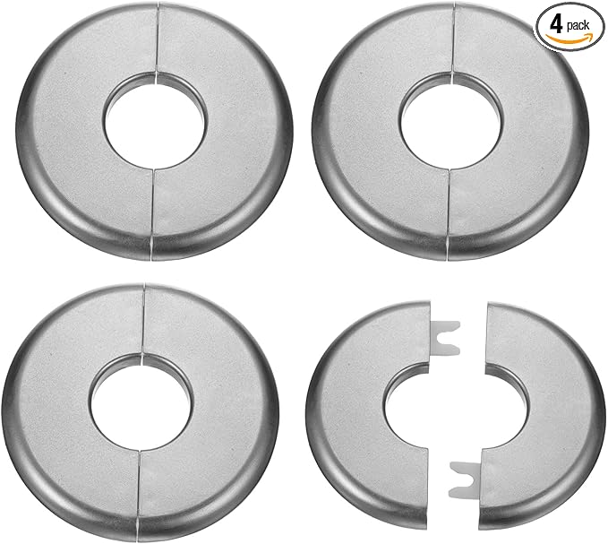 HARFINGTON 4pcs Wall Split Flange 26.5mm/1" Self-Adhesive Plumbing Cover Plates ABS Plastic Round Escutcheon Plate Buckle Design for Water Pipe Bathroom Kitchen Decoration, Gray