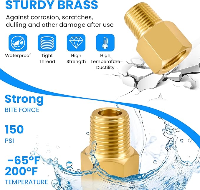 SDTC Tech 2-Pack Brass Pipe Fitting 1/8" NPT Male Thread to 1/8" NPT Female Thread Reducer Adapter