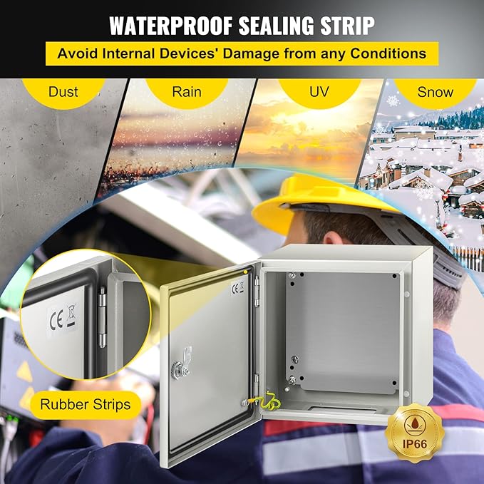 VEVOR NEMA Steel Enclosure 12×12×8,NEMA 4X Steel Electrical Box,IP66 Waterproof & Dustproof,Outdoor/Indoor Electrical Junction Box,with Mounting Plate