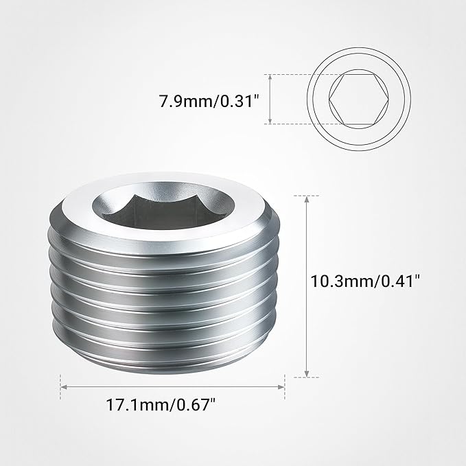 EVIL ENERGY 3/8" NPT Plugs Aluminum Socket Allen Head Silver, Pack of 2
