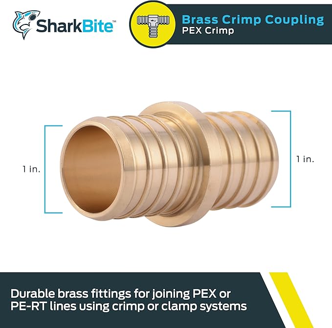 SharkBite 1 Inch Crimp Coupling, Brass Plumbing Fitting, PEX Pipe, PE-RT, UC020LFA