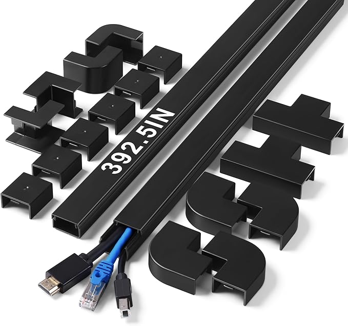 392.5in Wire Covers for Cords Kit-Black Cord Cover Wall, Wire Hiders for TV on Wall, TV Cable Hider Wall Kit for Wire Cover, Cord Hider Wall Mounted TV, Cord Concealer, 25 x L15.7 W 0.95H 0.55in