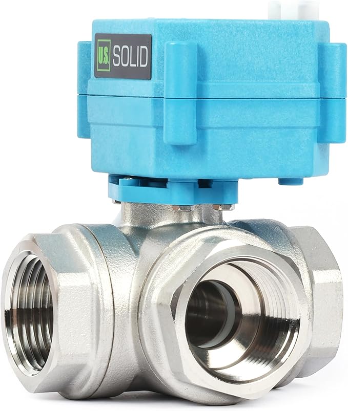 U.S. Solid 1" 3 Way Stainless Steel Motorized Ball Valve L Type AC/DC9-24V, Water Shutoff Valve with Manual Function, Standard Port